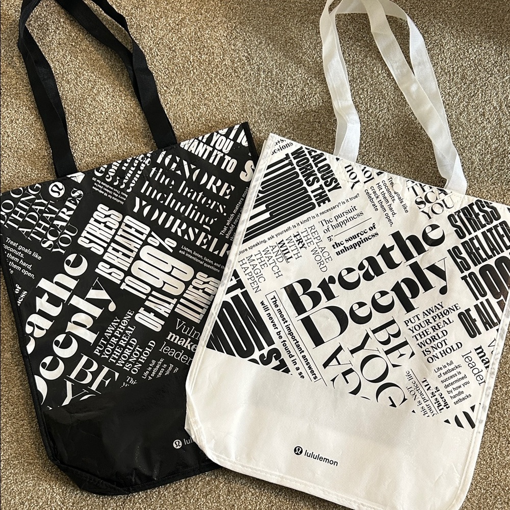 Set of 2 Lululemon Graphic Black and White Totes